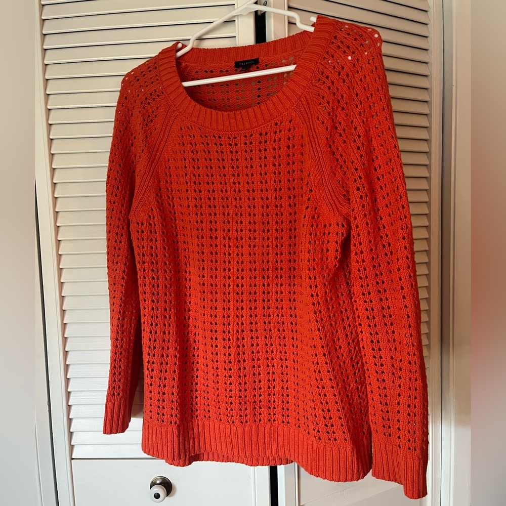 Talbots Vibrant Burnt Orange Open Stirch Sweater
